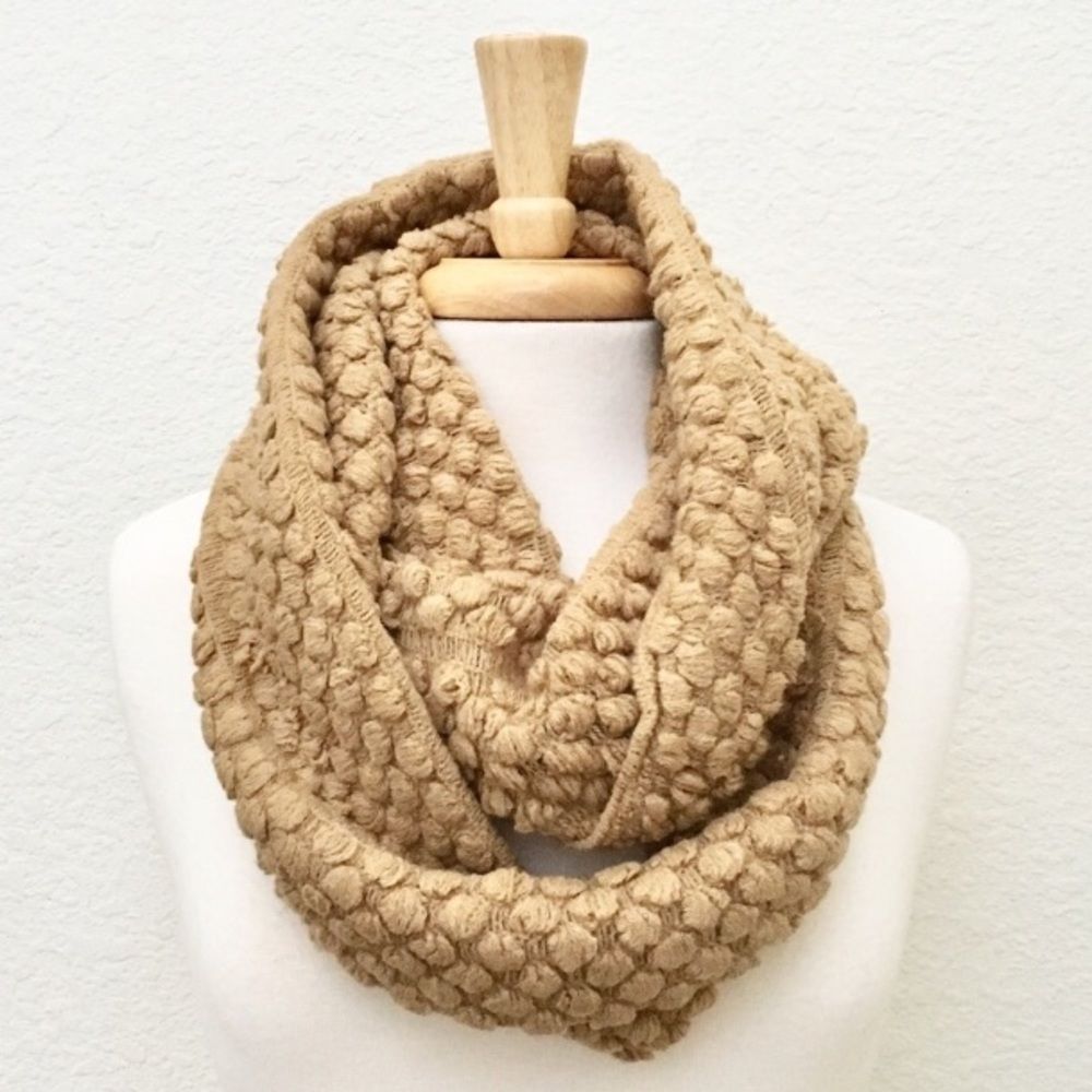 Soft & Cozy Acrylic Nubby Knit Tan Infinity Scarf, NWT